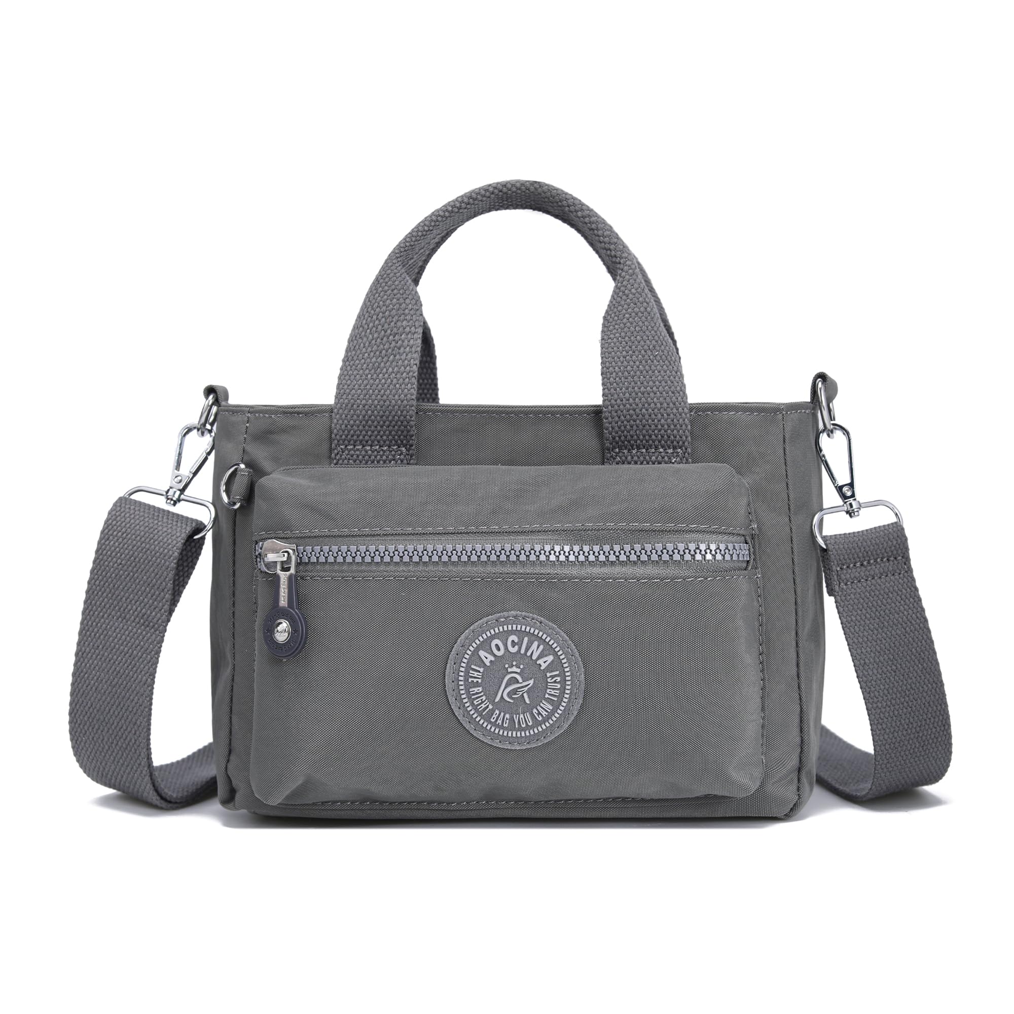 AOCINA Small Tote Bag With Zipper Nylon Crossbody Bags for Women Multi Pocket Mini Satchel Purse Shoulder Handbags