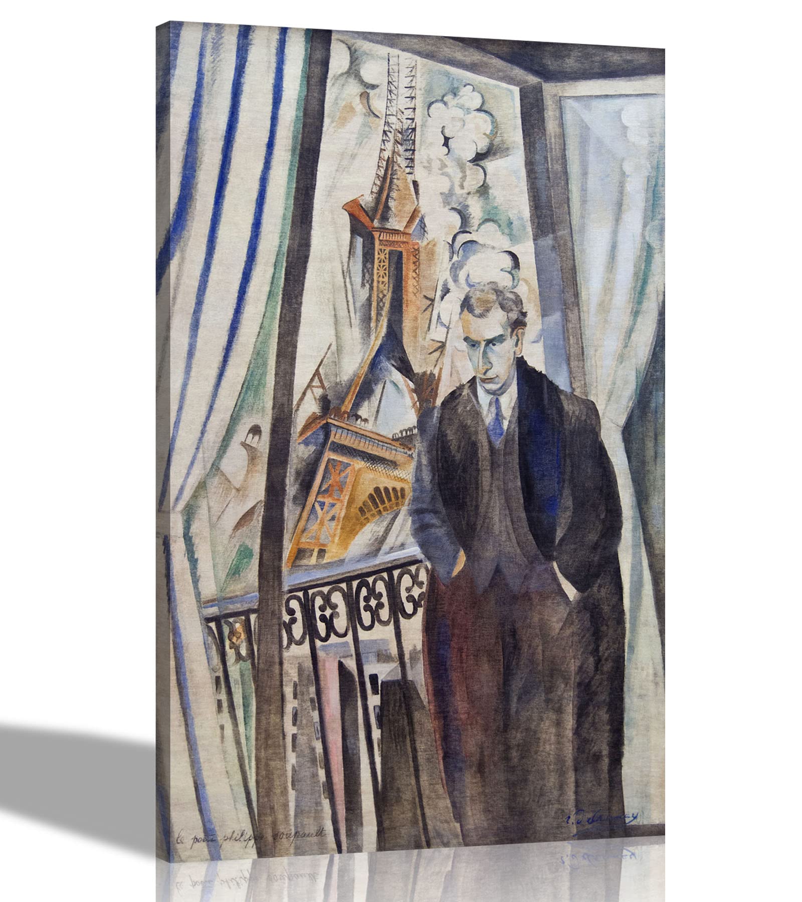 Portrait des Dichters Philippe Soupault von Robert Delaunay Leinwandbild Kunstdrucke l Hochformat Gerahmte Bilder für Wohnzimmer, Büro, Schlafzimmer Kunstwerk groß 86 x 61 cm (34 x 24 Zoll) A1