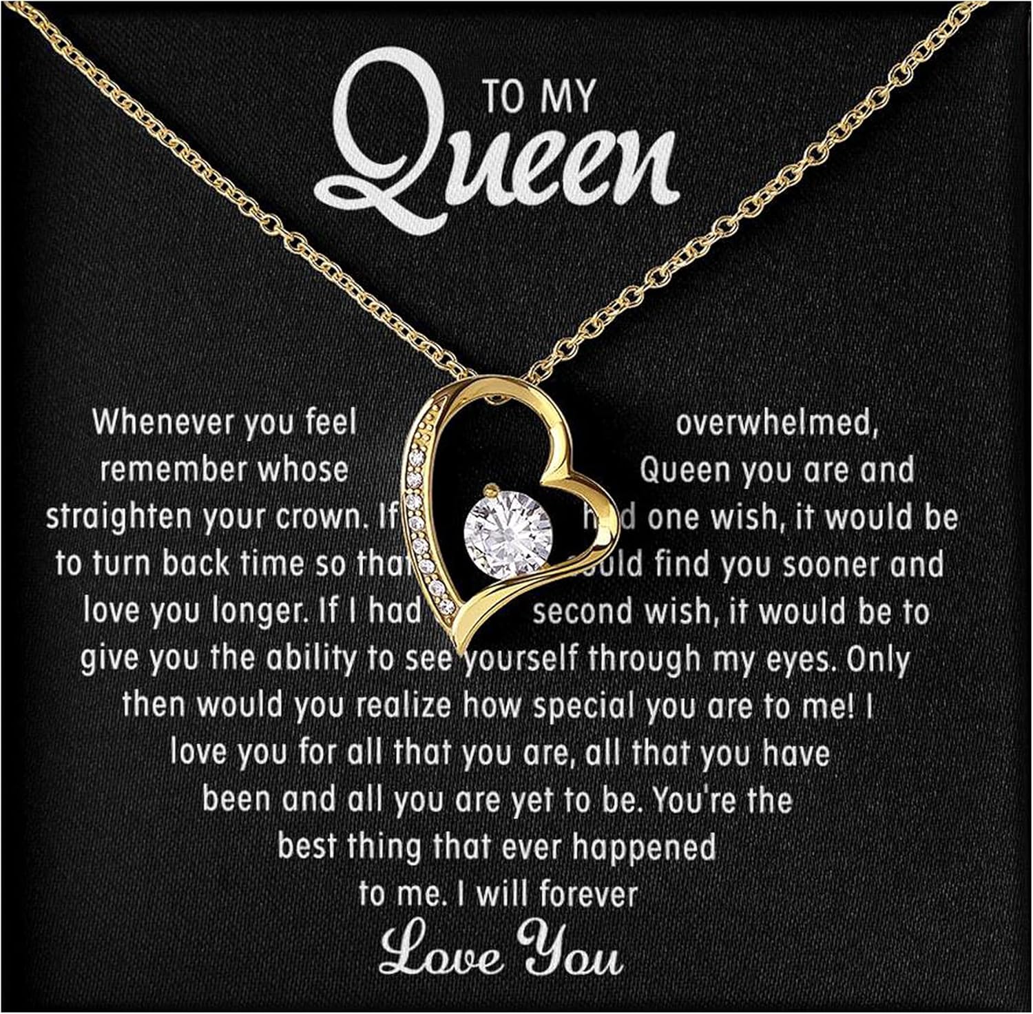 LUXUS™ Love Heart Necklace for My Queen – 18K Gold Finish, Valentine’s Day Gift for Wife or Girlfriend, Romantic Heart Pendant, My Forever Valentine Jewelry