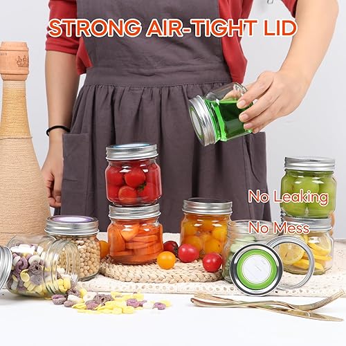 Miniatura 7 de Paquete de 6 tarros pequeños de 8 onzas, tarros de conservas de media pinta, 6 tapas de tipo dividido y 6 tapas individuales adicionales incluidas,