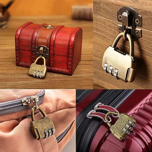 Miniatura 7 de Candado de combinación de 3 dígitos estilo antiguo vintage, mini candado de bronce con contraseña, candado de metal pequeño, estilo arcaize, para