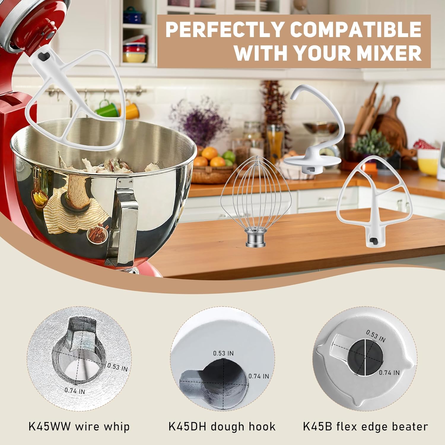 Attachments Accessories fit for Kitchenaid 4.5 QT Stand Mixer K45WW Wire Whip K45DH Dough Hook K45B Coated Flat Blade Paddle K45 K45SS KSM75 KSM90 KSM95 KSM100 KSM103 KSM110 KSM150PS prime&swift