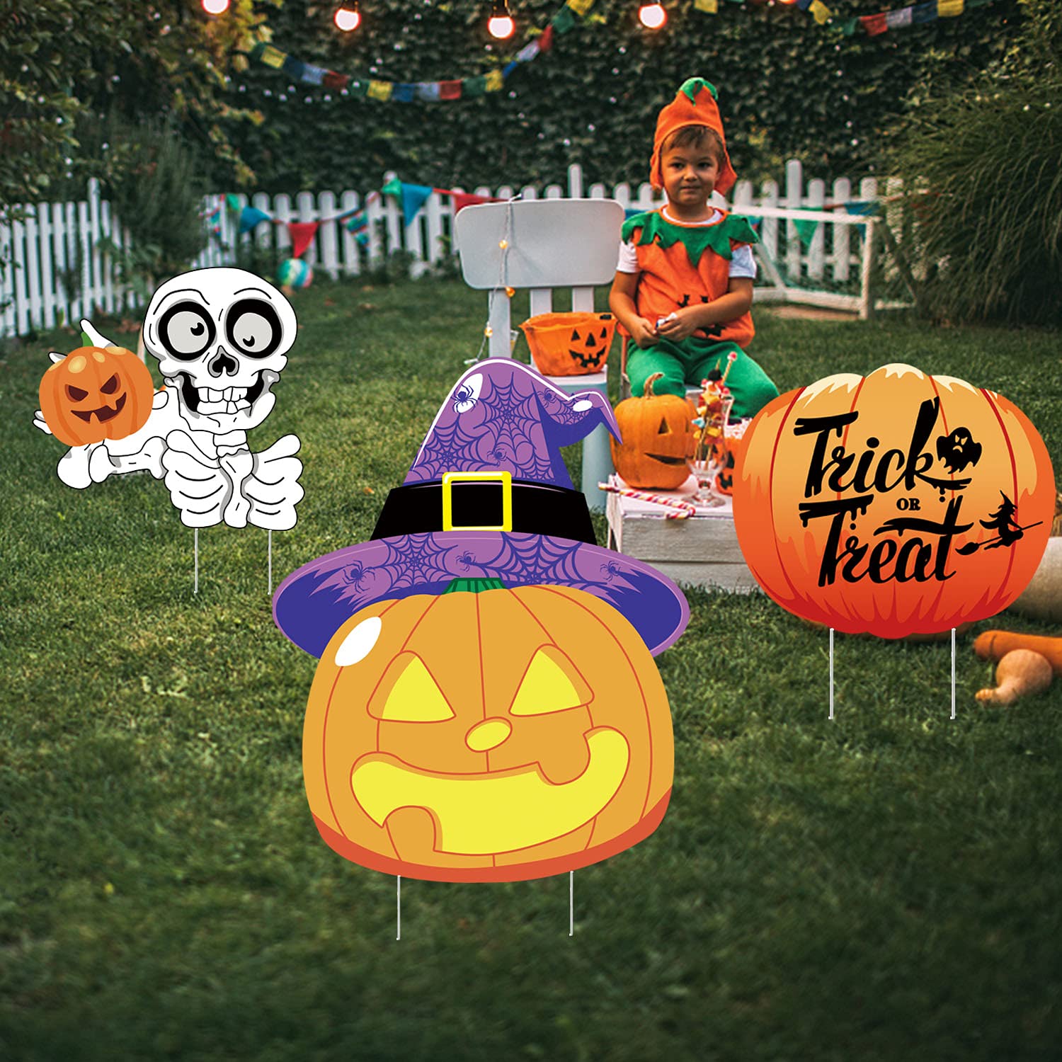 Jetec Halloween Hofschilder Set – 10 Stück Aus Wellpappe, Mit Kürbis, Geister & Skelett-Motiven, Inkl. 20 Heringe