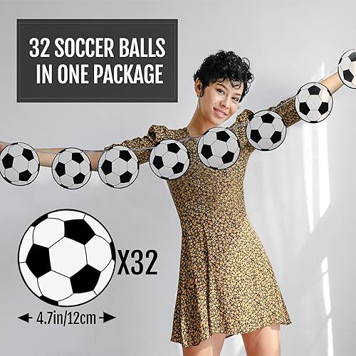 Miniatura 2 de Novelty Place Pancartas de decoración de fiesta de fútbol, 32 unidades, guirnaldas con patrón de pelota de fútbol, banderines, tarjetas de