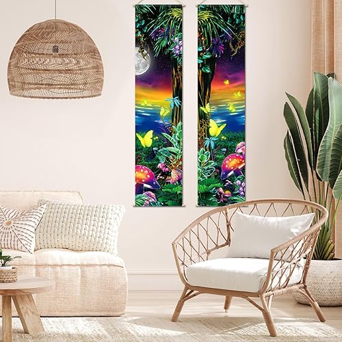 Miniatura 5 de Tiamon 2 piezas de arte de luz negra para decoración de pared, tapiz con luz negra trippy, tapiz reactivo a los rayos UV, cartel estético para
