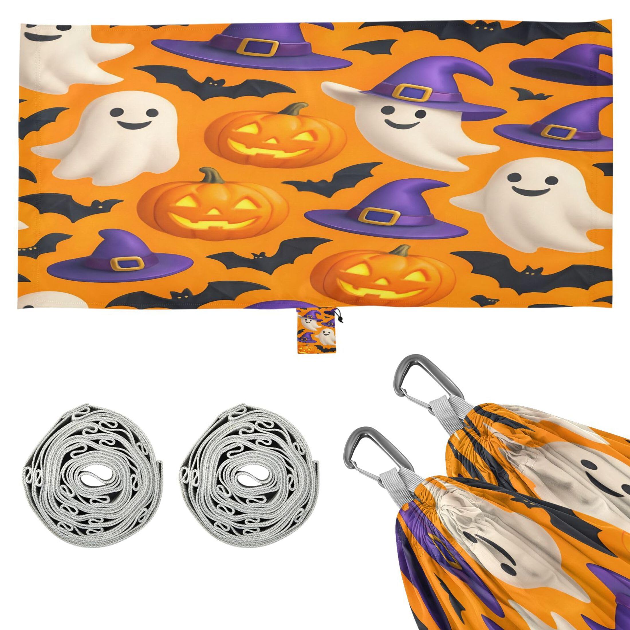 Takiito Happy Boo Pumpkins Hammock 330 lb Capacity Travel Camping Hammock with Tree Straps, Portable Lightweight for Outdoor Beach Backpacking Backyard Patio