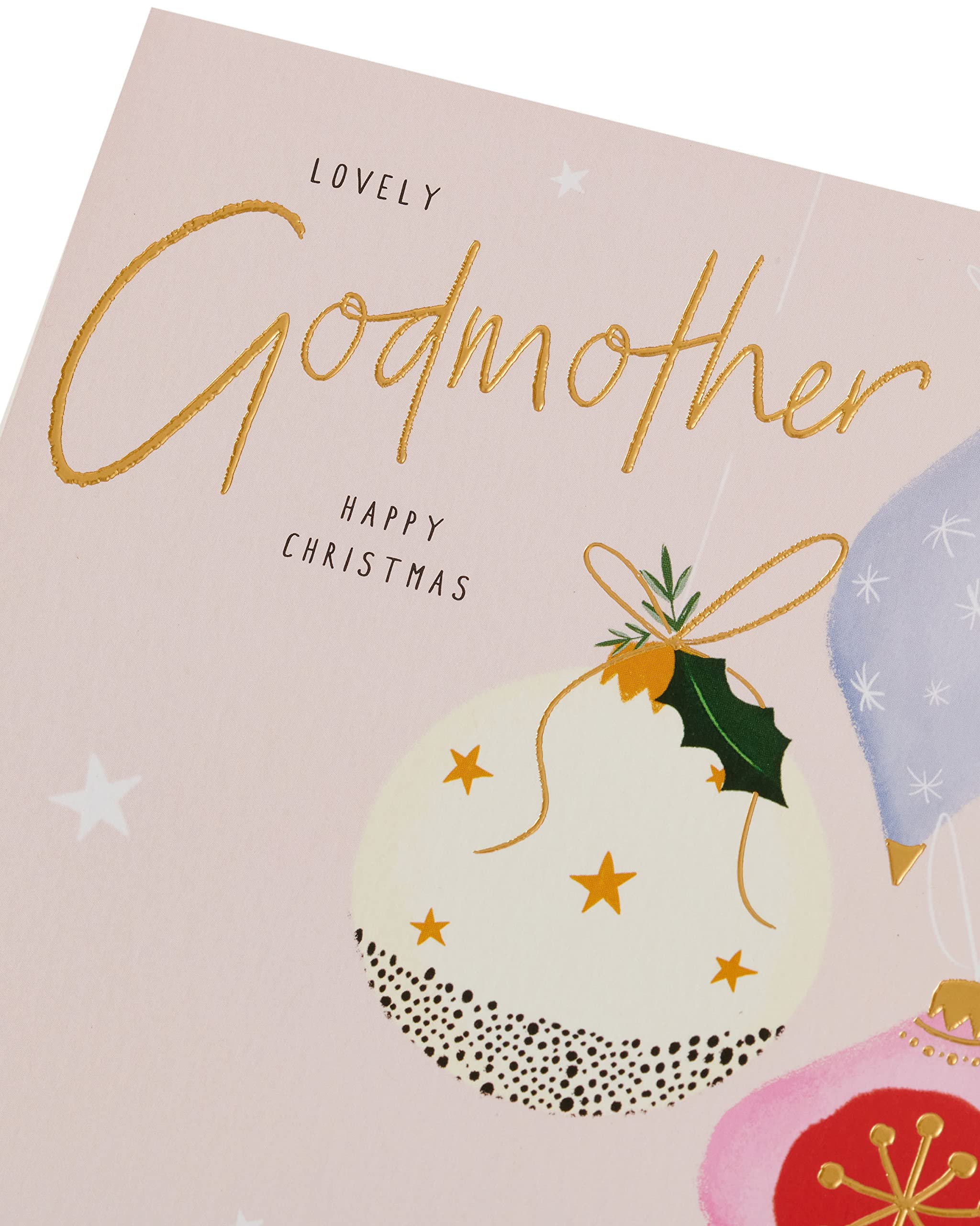A Lovely Godmother Xmas Baubles Gold Foiled Christmas Card Xmas Greeting Cards, Godmother Baubles, 159mm x 184mm - Image 4