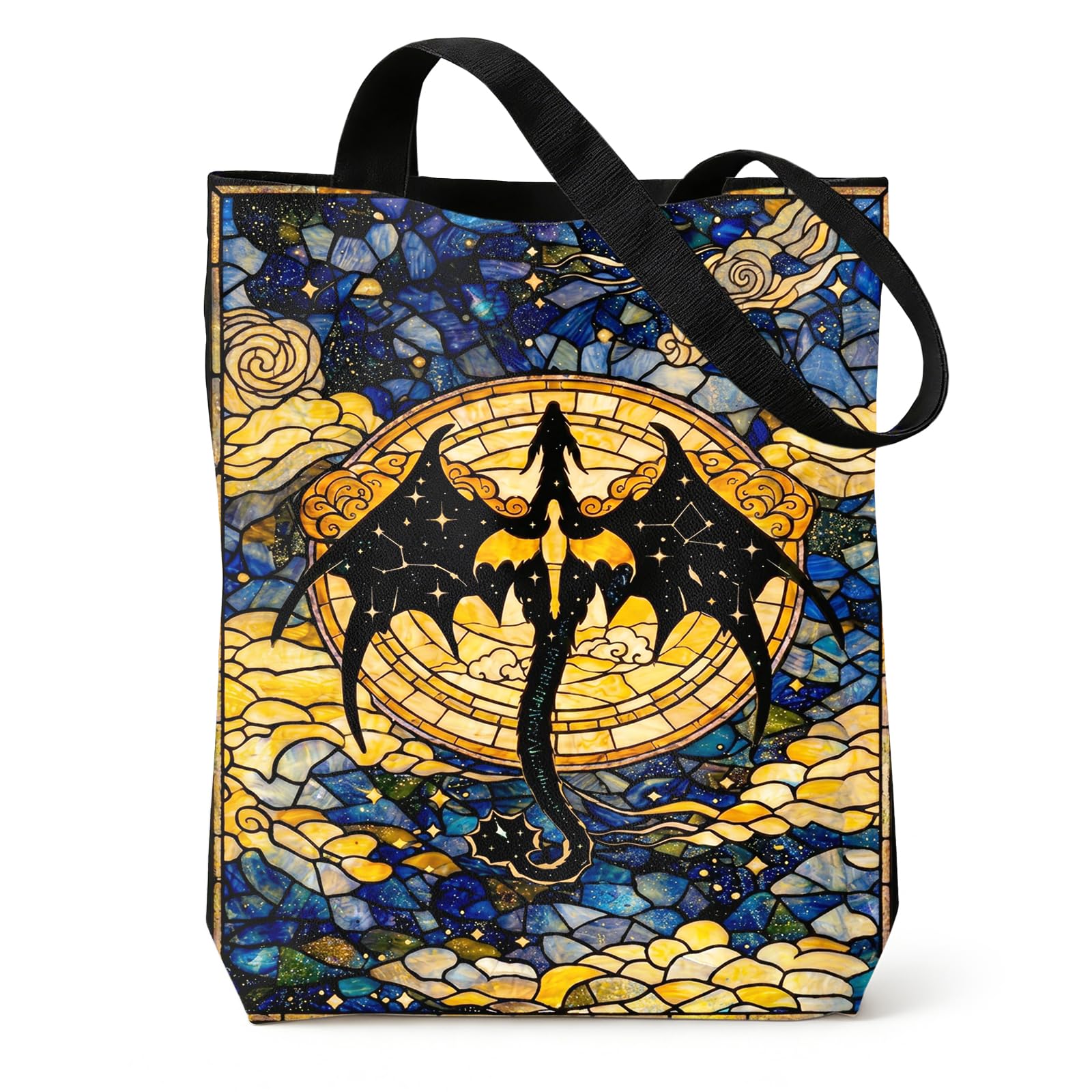 Mavejoyt Fourth Wing Merchandise Canvas Tote Bag, Black Dragon Bag for Book Lovers, Reusable Shoulder Bags for Women Men, Fantasy Novel Dragon Gifts