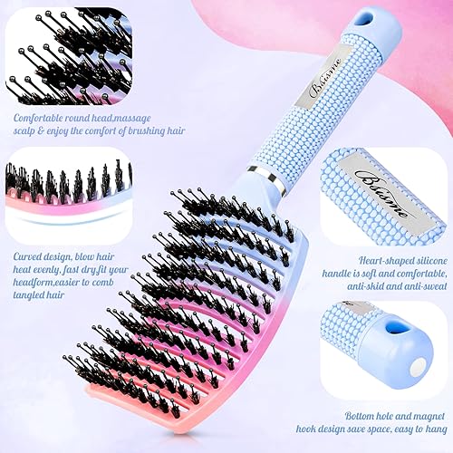 Miniatura 2 de Cepillo de cerdas de jabalí, cepillo desenredante curvado ventilado, secado más rápido, cepillo desenredante para mujeres, hombres y niños, cabello