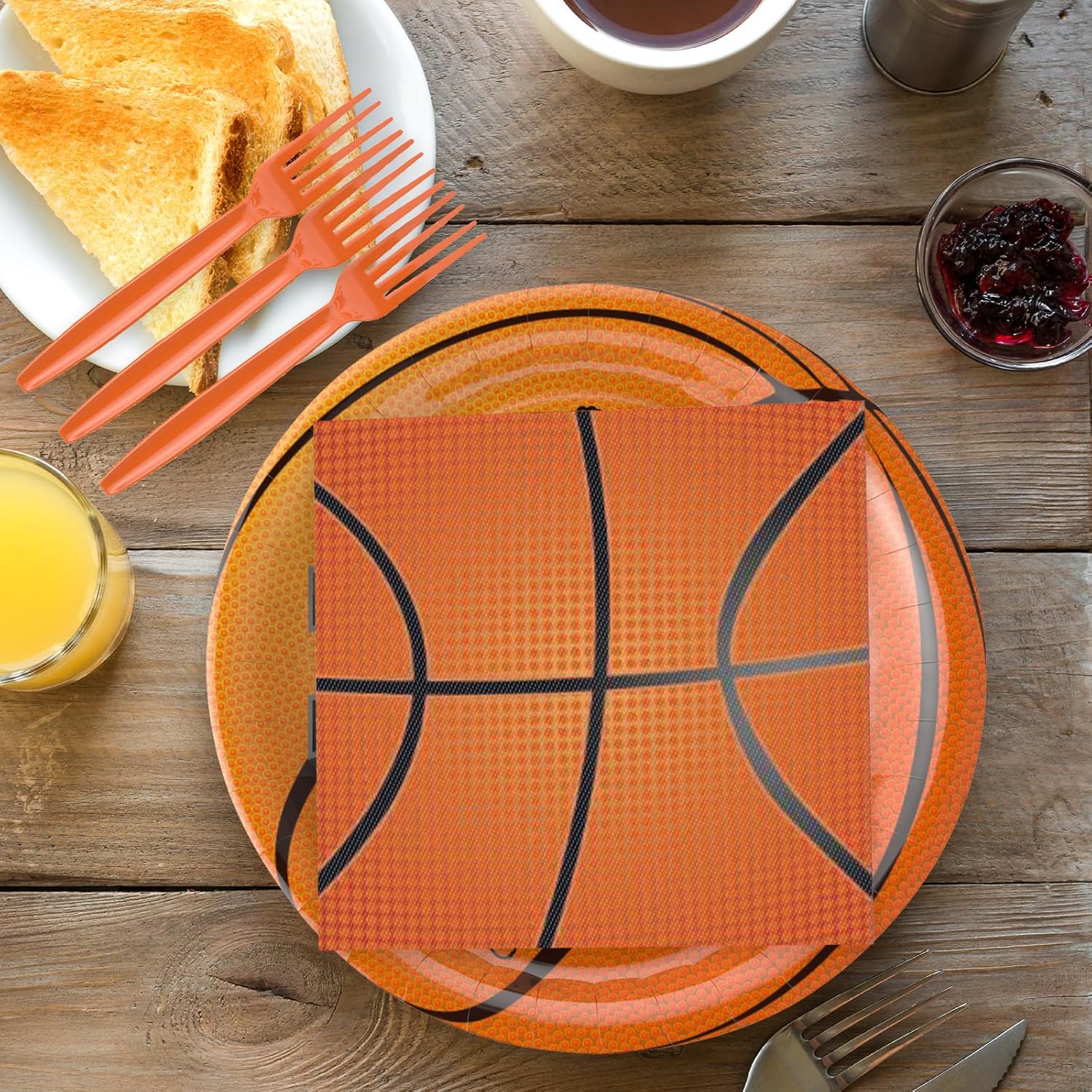 Basketball Party Decorations-96Pcs Basketball Plates&Napkins Disposable Birthday Sports Party Supplies Basketball Tableware for Adult Birthday Youth Men Game Day Team Celebration Serves 24 - Image 3