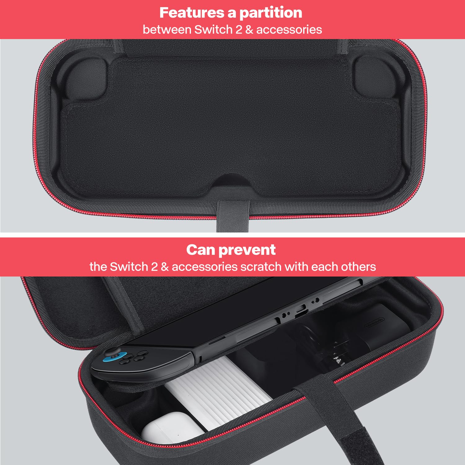 Zadii Protective Carrying Case Compatible with Nintendo Switch 2, Dual-Layer Travel Bag Holds Switch 2 Console, 20 Games, Power Adpater, Earbuds, Cables and Other Accessories - Image 3