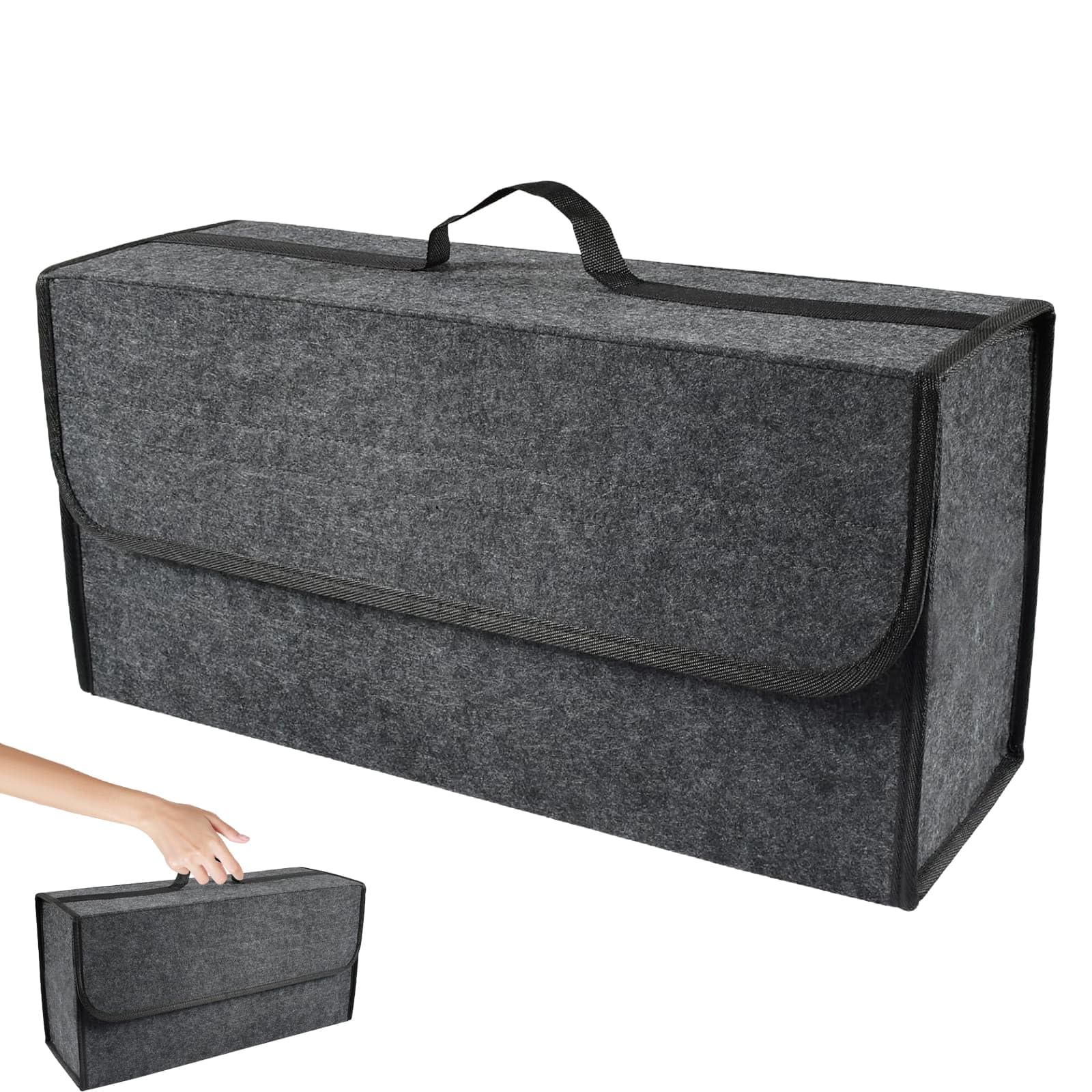 DYUEE Car Boot Organiser Storage, Boot Organiser Bag 50x15x24cm, Non Slip Woolen Felt Storage with Lid Foldable for Vehicles(Gray)