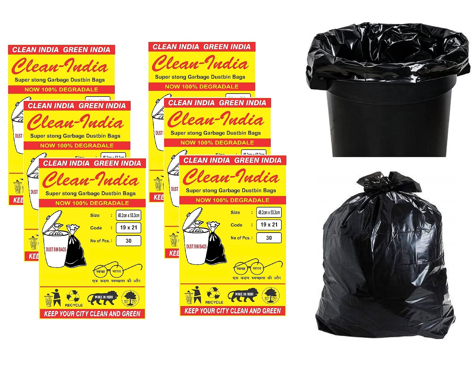 Clean India - Plastic Garbage Bags/Dustbin Bags, Medium (19X21 Inches) 30 Bags X 6 Packets (M (180 Bags Piece, Black) (B09BD2MMFZ) Amazon Price History, Amazon Price Tracker