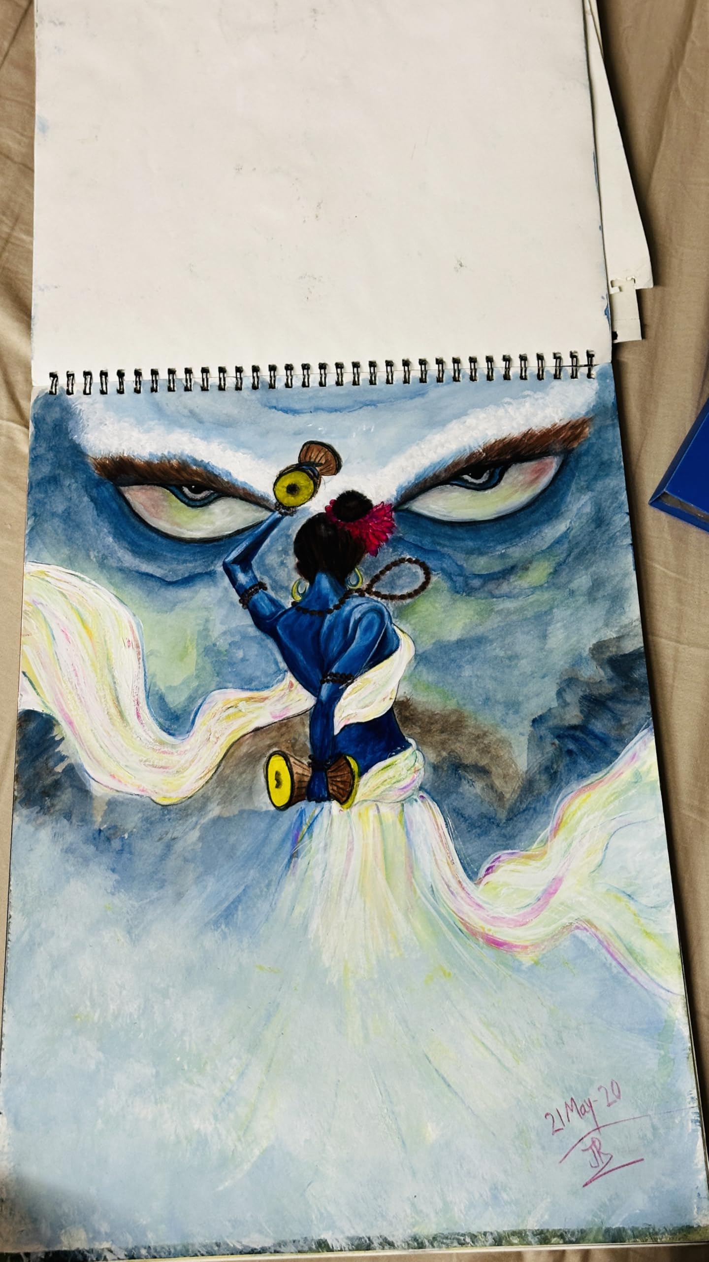 Handmade Watercolour Painting of Lord Krishna, Blue Theme, Spiritual Wall Art on Sketchbook-image-30