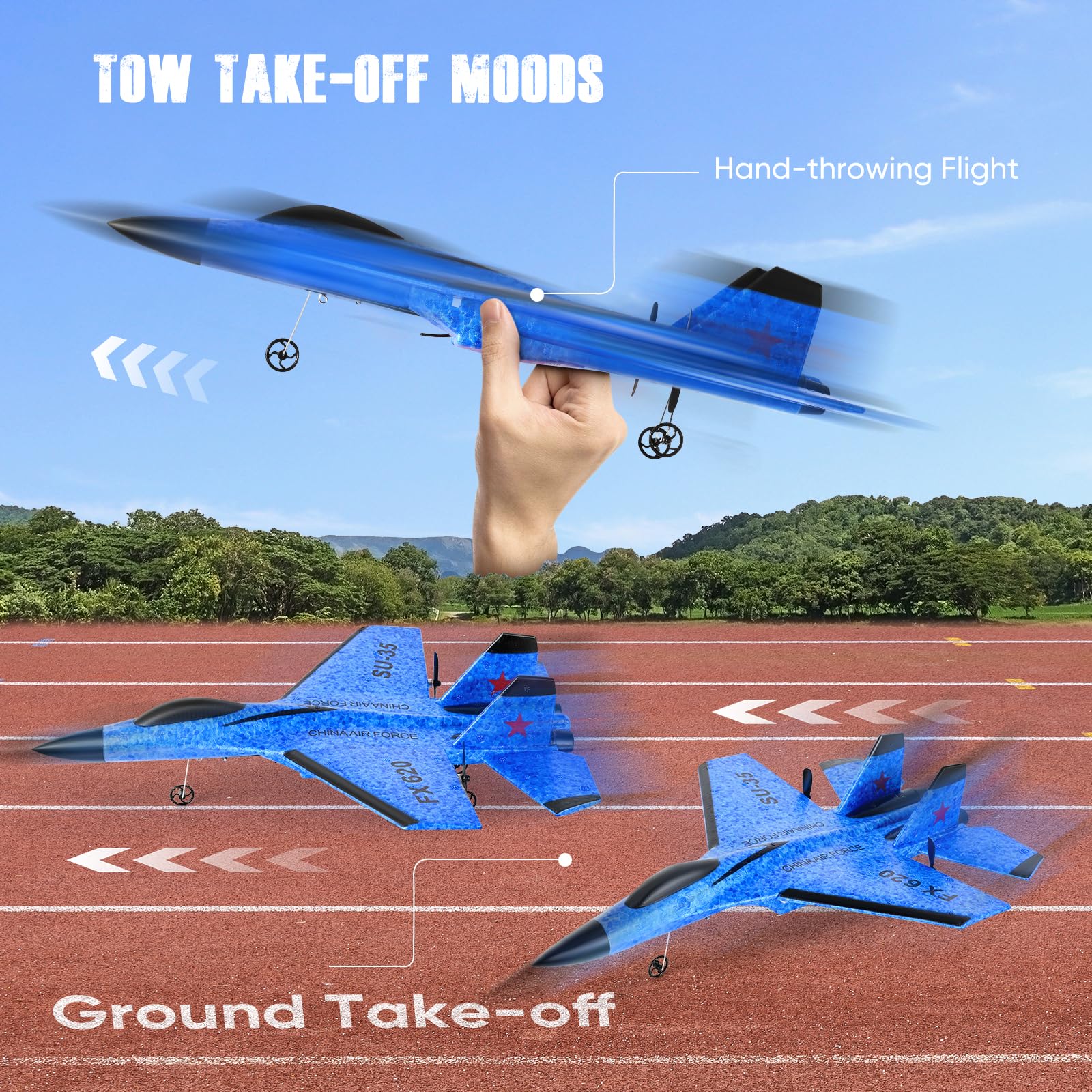 Avion Télécommandé 2.4 GHz RC, 2 Modes Démarrage, Gyroscope 3 Axes, LED, USB, Bleu