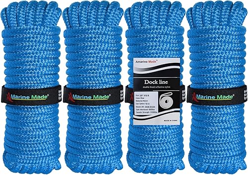 Amarine Made Línea de muelle, líneas de muelle de nailon trenzado doble de 3300 libras, resistencia a la rotura (L 15 pies D38 pulgadas ojal 10