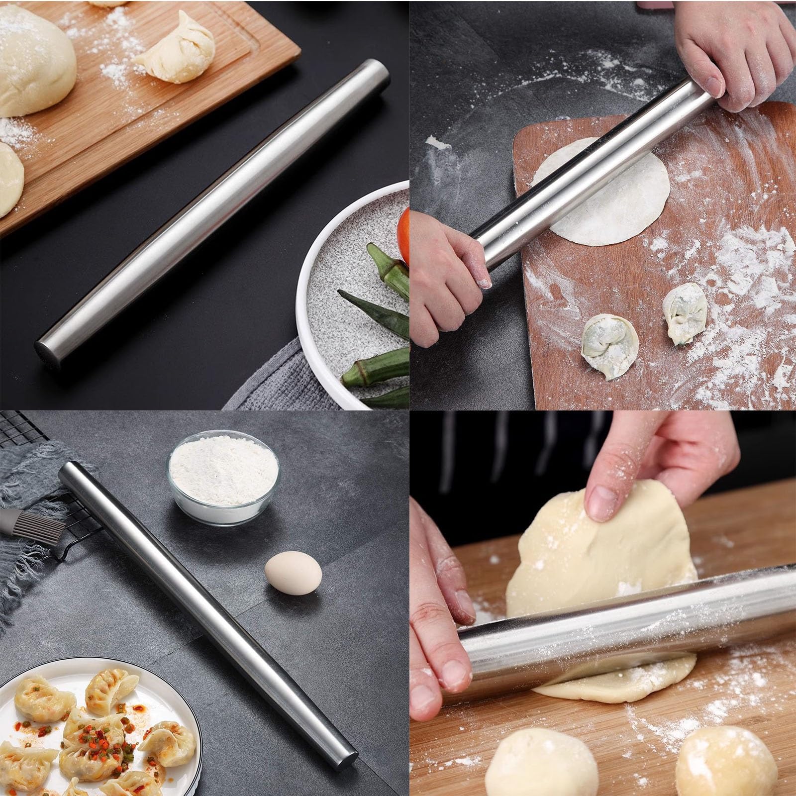 Rodillo de amasar cocina Tapete Rodillo Para Masa Con Rasqueta Para Masa, Rodillos Cónicos De Acero Inoxidable Con Tapete De Silicona Para Pastelería, Rodillo Antiadherente Para Tortillas(L 42.5cm/16.
