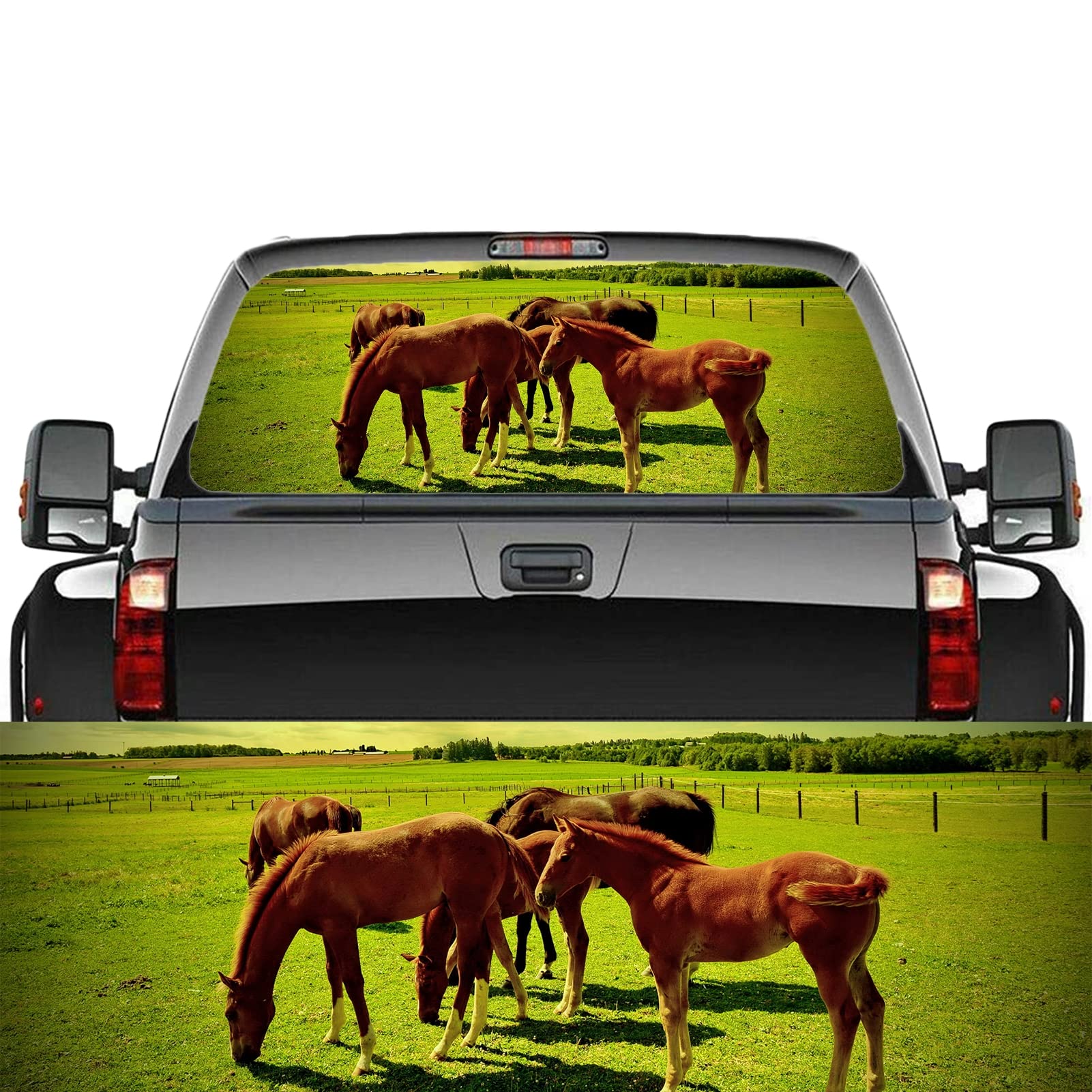 Adesivo per finestrino posteriore per auto con cavallo di destriero, decalcomania perforata, per camion, finestra, SUV, furgone, pickup, adesivi per finestrini posteriori, 165 x 55 cm