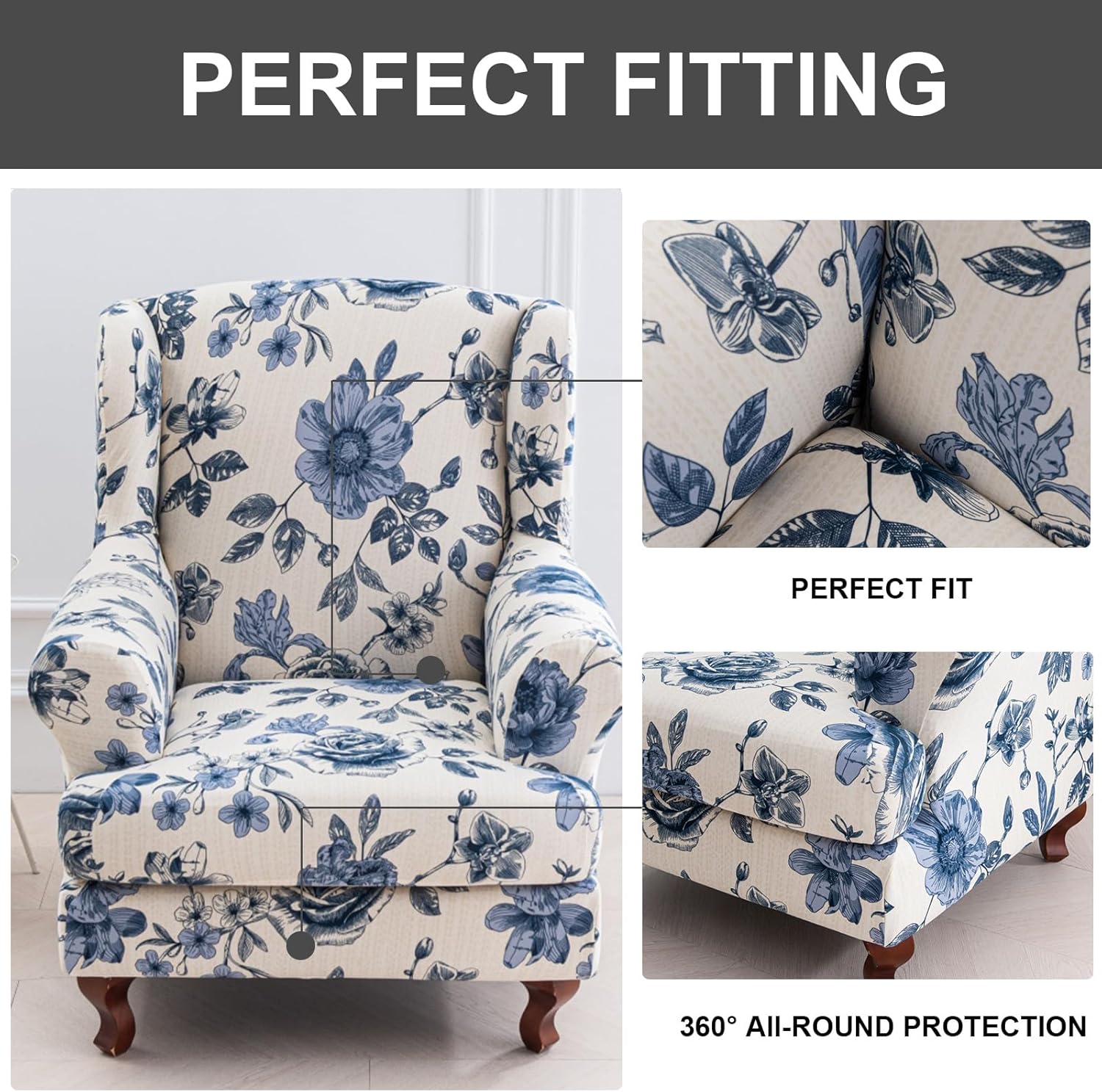 Eco-Ancheng Wingback Chair Slipcover 2 Piece Slipcovers for Wingback Chairs Jacquard Wingback Chair Covers Washable Furniture Protector with Elastic Bottom for Living Room Wingback Chairs,L17