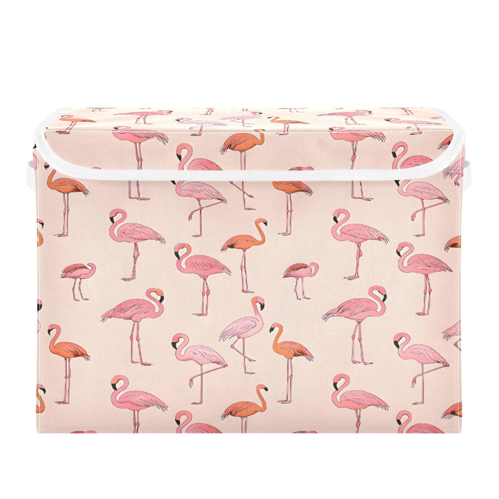 Bacs de rangement pliables avec couvercles stop poussière paniers tissu flamant rose