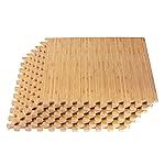 FOREST FLOOR Thick Printed Foam Tiles, Premium Wood Grain Interlocking Foam Floor Mats, Anti-Fatigue Flooring, 3/8 Thick, Light Bamboo, 24 Square Feet (6 Tiles)