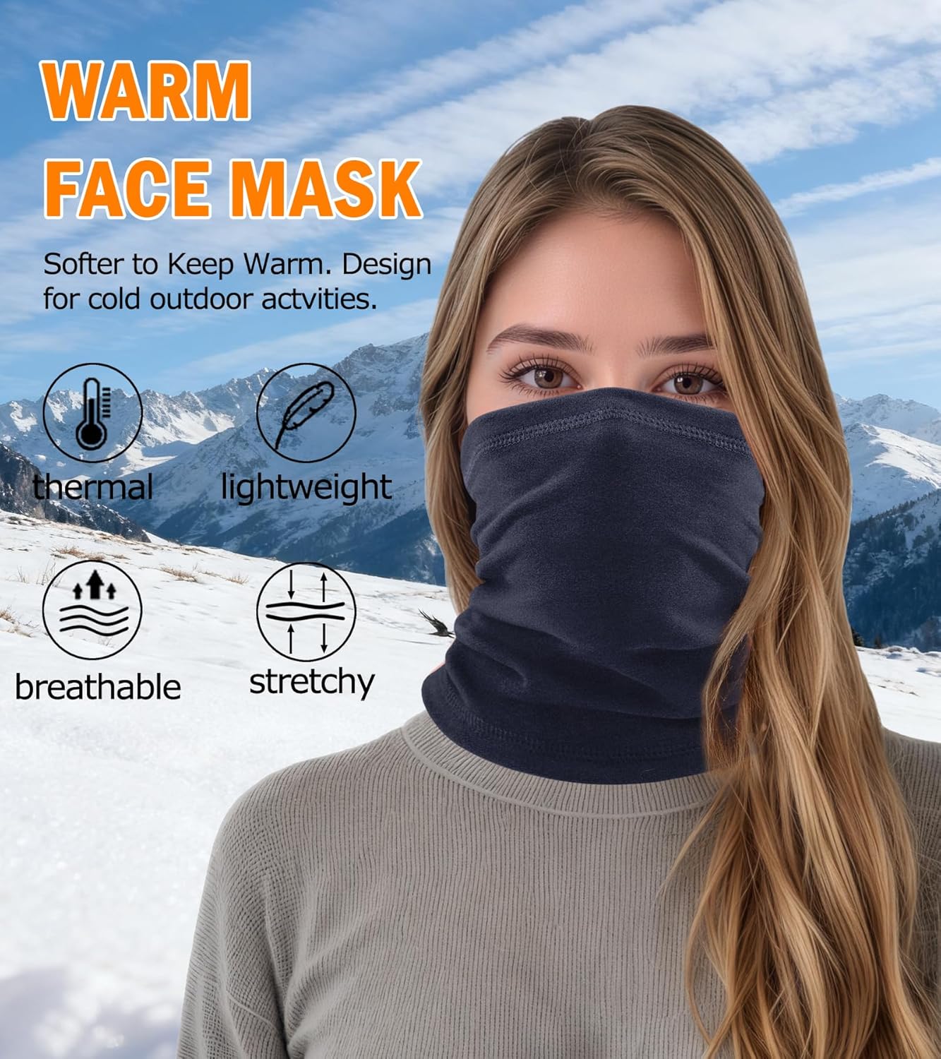 Winter Neck Gaiter Warmer, Windproof Fleece Face Mask Cover, Cold Weather Ski Scarf for Men and Women - Image 3