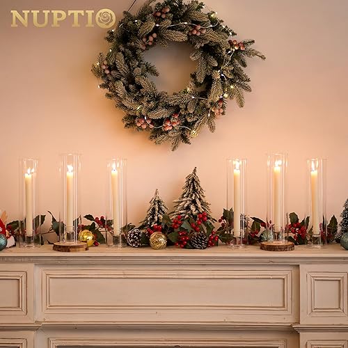 Miniatura 3 de NUPTIO Portavelas con forma de palo portavelas de cristal transparente para huracanes, juego de 6 modernos candelabros cónicos con cubierta de