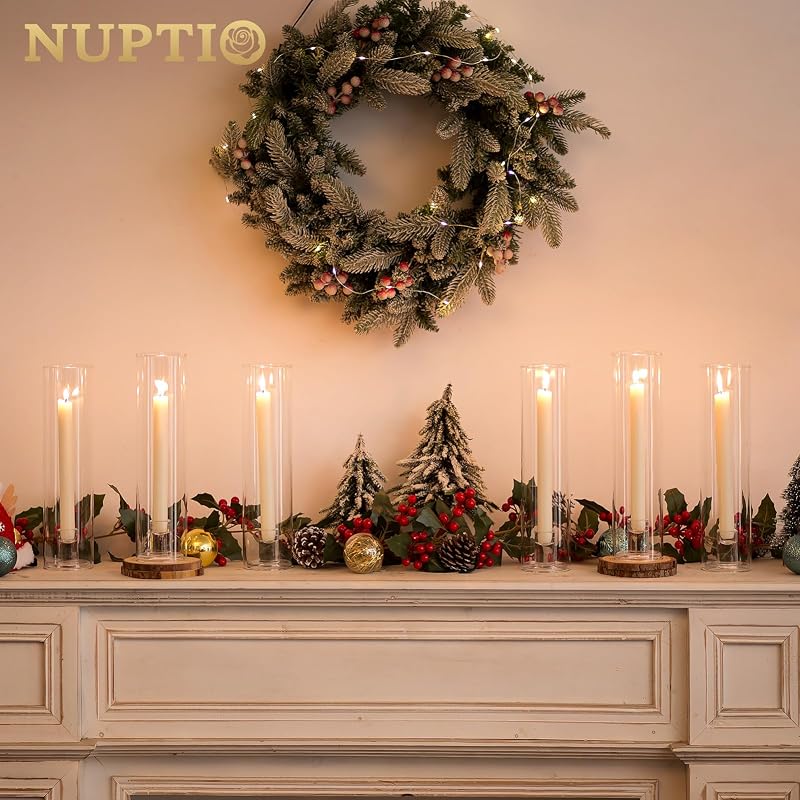 NUPTIO üveg gyertyatartó szett 6 db taper gyertya dekoráció esküvő party asztal