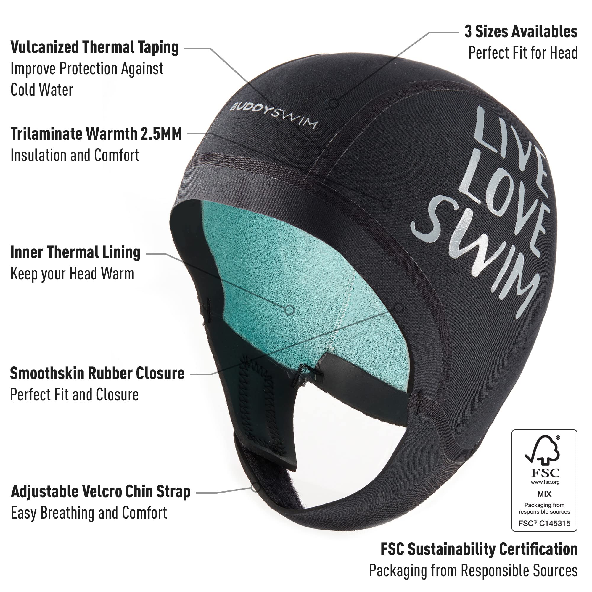 Gorro Neopreno 2.5 mm Natacion en Aguas Abiertas. Gorro Natacion Hombre y Mujer de Neopreno Aislante del Frío, Cierre Fácil, Buceo, Submarinismo, Surf y Trabajos en el Agua.