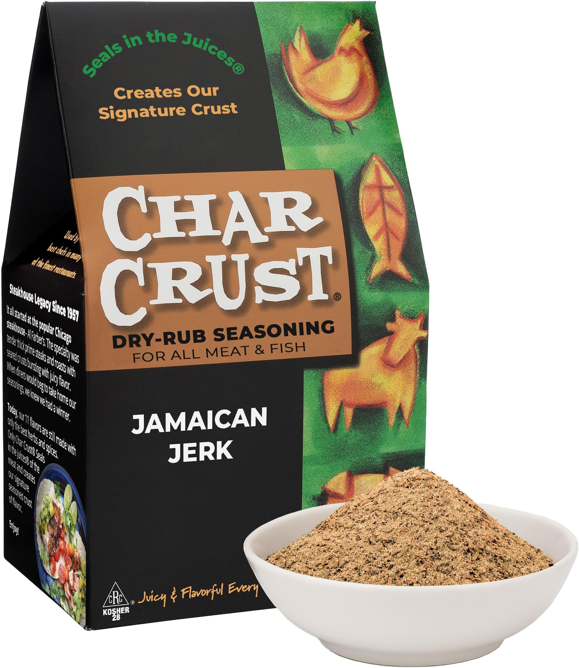 - Char Crust Dry-Rub Seasonings Jamaican Jerk | All-in-one seasonings | Perfect for Chicken, Shrimp, Salmon, Pork | Signature Crust that Seals in the Juices, 4 Ounce (Pack of 6)