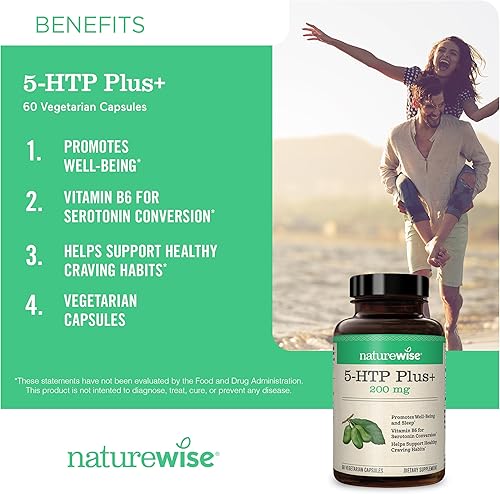 Miniatura 6 de NatureWise Paquete de 2 Ashwagandha para el estrés + GABA y L-teanina - 60 cápsulas suministro para 30 días + 1 5-HTP 200 mg + vitamina B6 - Sin