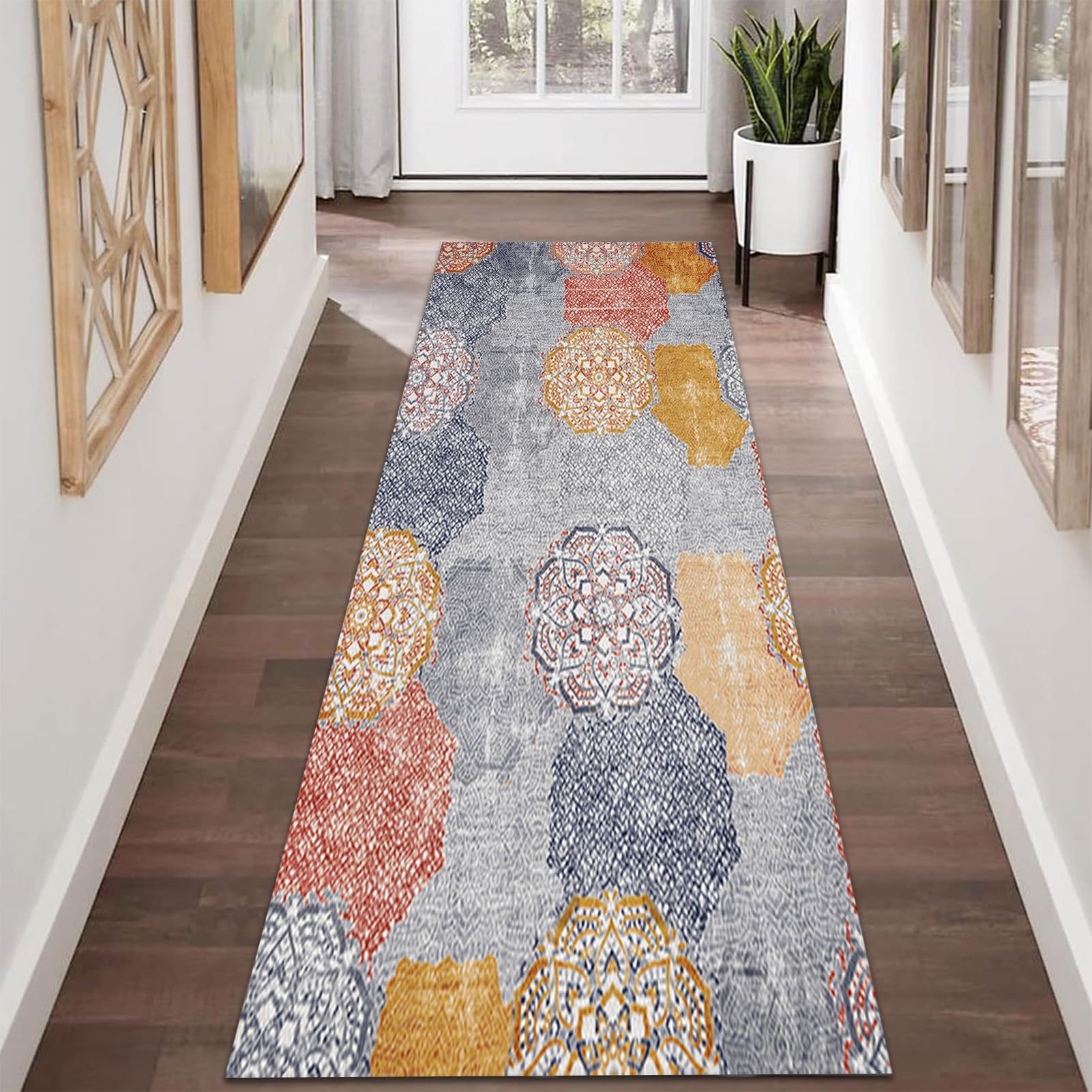 Tapijtloper voor gang, keuken, wasbaar, antislip, lang tapijt, hal, loper, 100 x 480 cm, laagpolig tapijt voor woonkamer, slaapkamer, wasruimte, entree, binnen