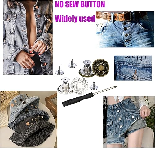 Miniatura 6 de cpqakb 20 botones para coser jeans de metal, 0.669 in, sin clavos, extraíbles de metal, botones de repuesto para reparación, remaches y