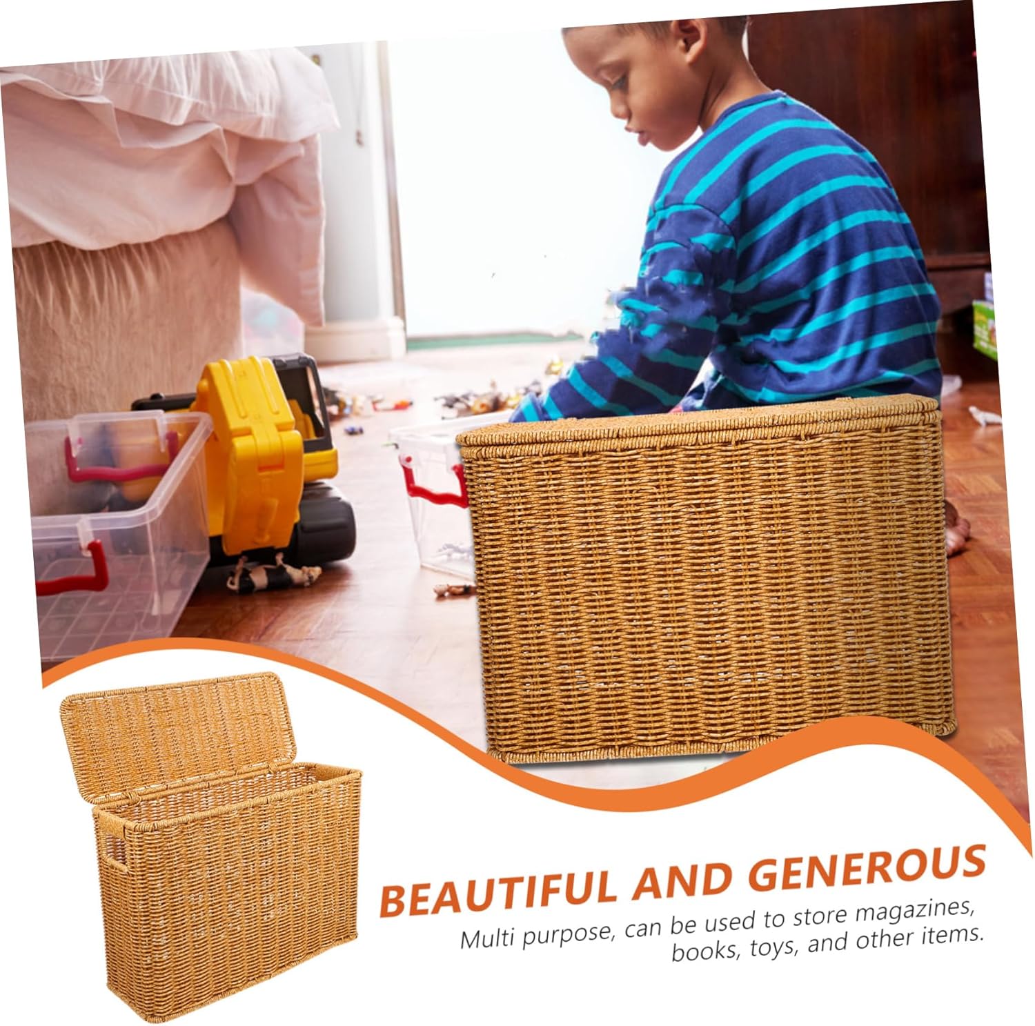 Gatuida Crimp Storage Box Woven Basket for Organization Sturdy Photo Storage Multi-purpose Organizing Bins