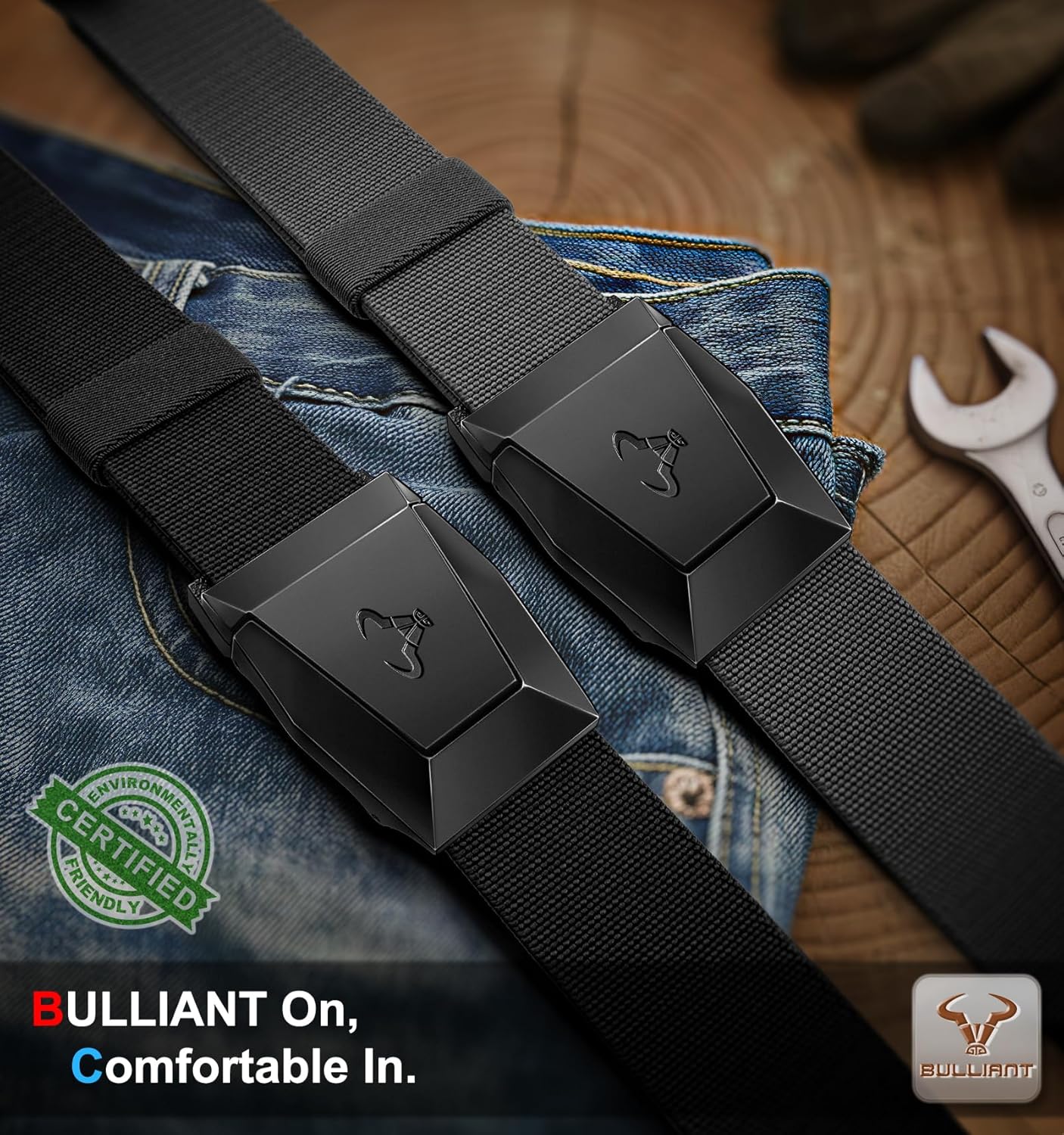 BULLIANT Men Belt 2 Pack,Nylon Web Holster Belt Stretch for Gift Men Outdoor Work Sports Hunting Hiking,Quick Release