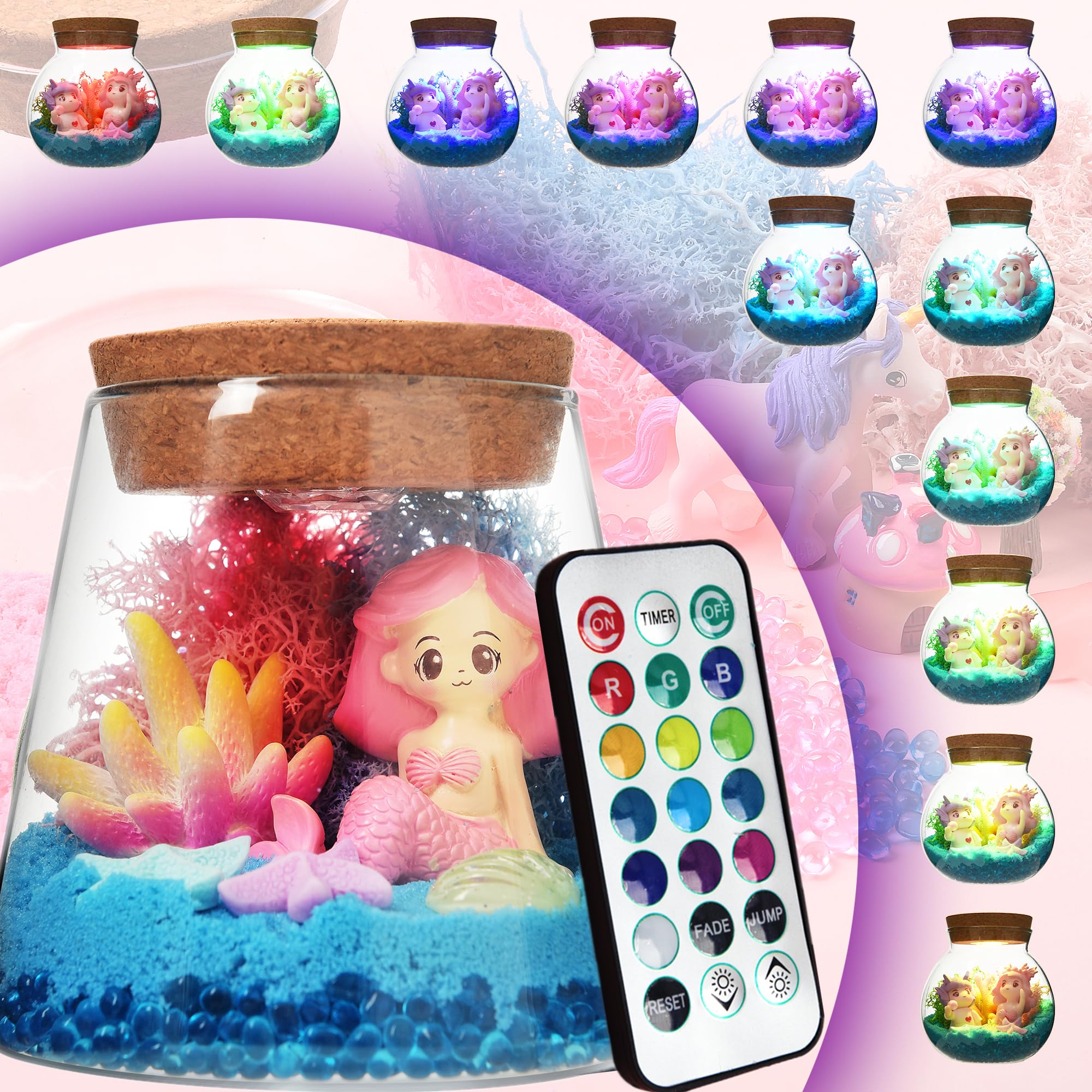 Arthink Gifts for Girls,DIY Terrarium Arts Craft Kits,Night Light Ganden Toys and Deep Sea Landscape for Kids,Features Gifts Stuffer