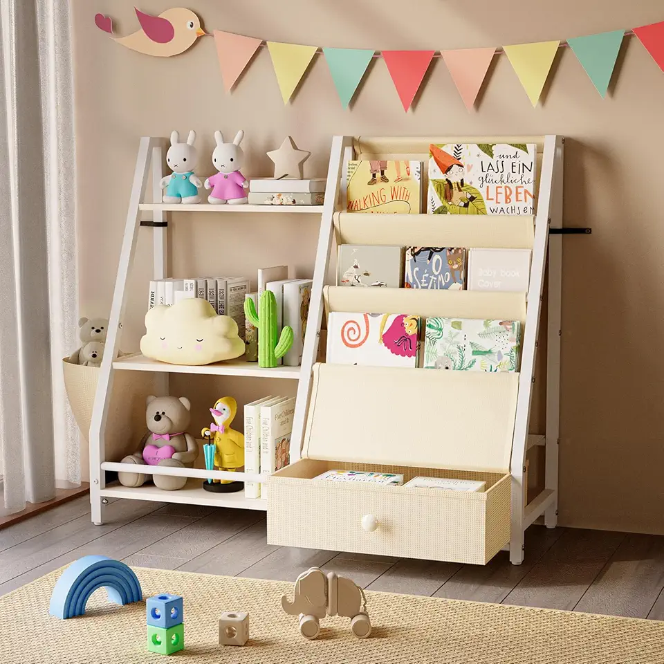 Yiabivo Estante Infantil De 3 Níveis Com Organizador De Brinquedos, Ideal Para Quartos Infantis, Berçário E Organizador De Brinquedos (Branca)