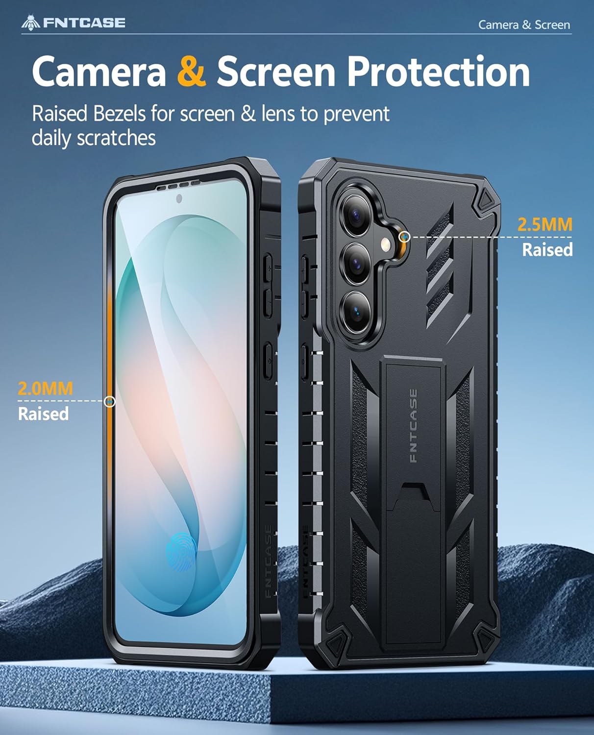 FNTCASE for Samsung Galaxy S26+ Plus Case: with Kickstand | 2 Front Frames | Built-in Screen Protector Military Grade Drop Proof Protection Rugged Protective Phone Case for S26 Plus 6.7 Inch Black