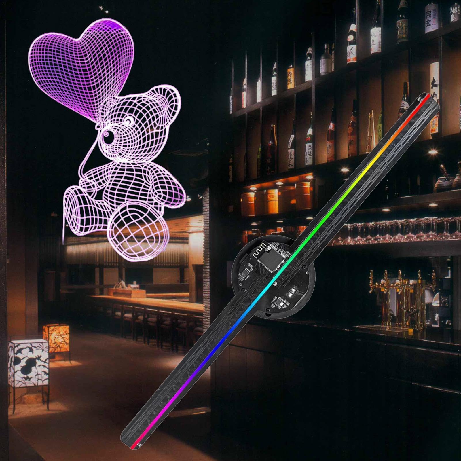 Hologram LED wentylator, projektor hologramu LED, wyświetlacz holograficzny wentylator, hologram choinki, kolorowy projektor LED, projektor holograficzny na imprezy