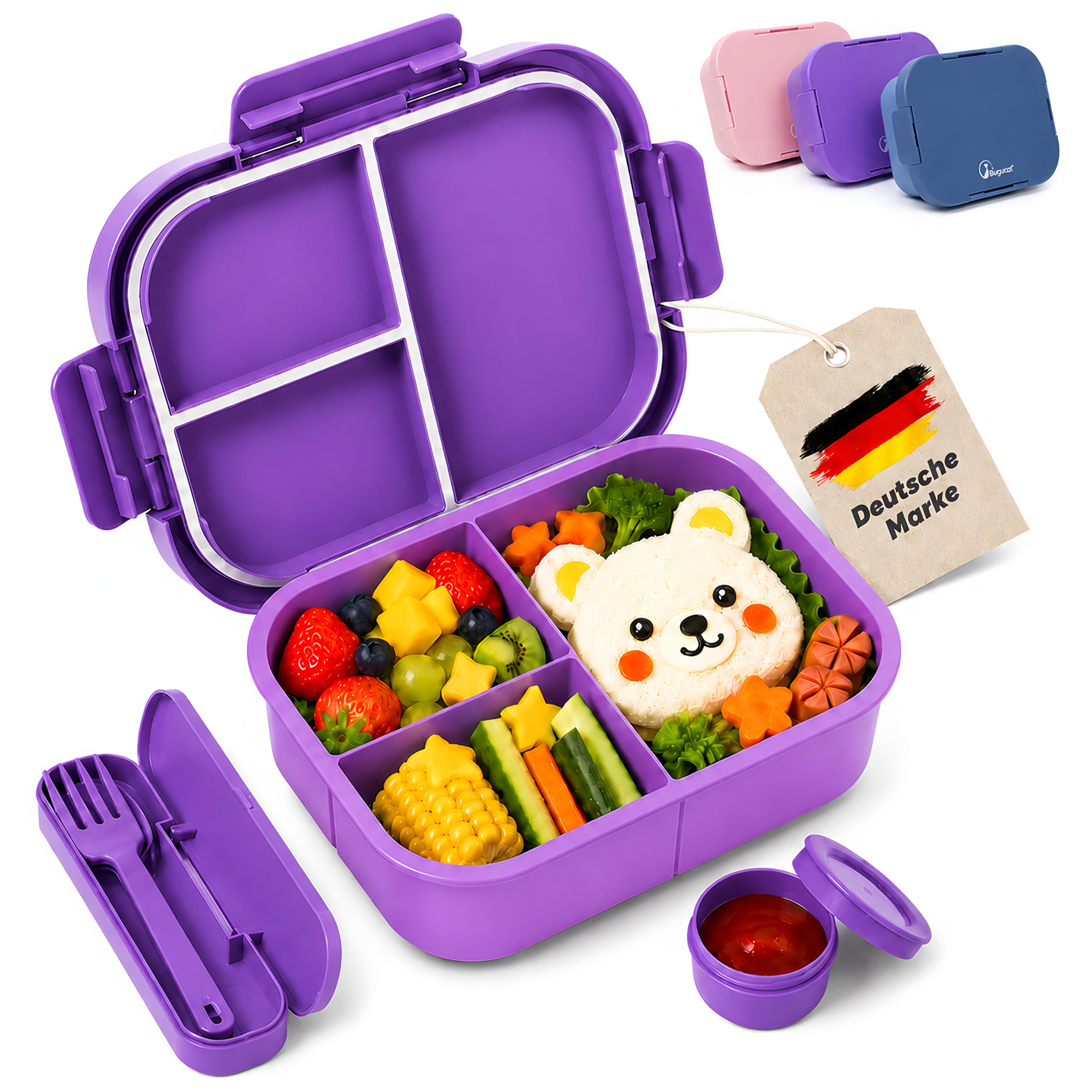 Bearnio Lunch Box Kids 1300ml, Leakproof Bento Box with 3-Compartments