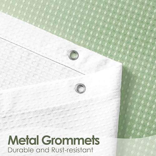 Vista 79 de MitoVilla Cortina de ducha extra larga de 72 x 84 pulgadas, cortina de ducha de tela gofre verde salvia de 84 pulgadas, cortinas de ducha de granja