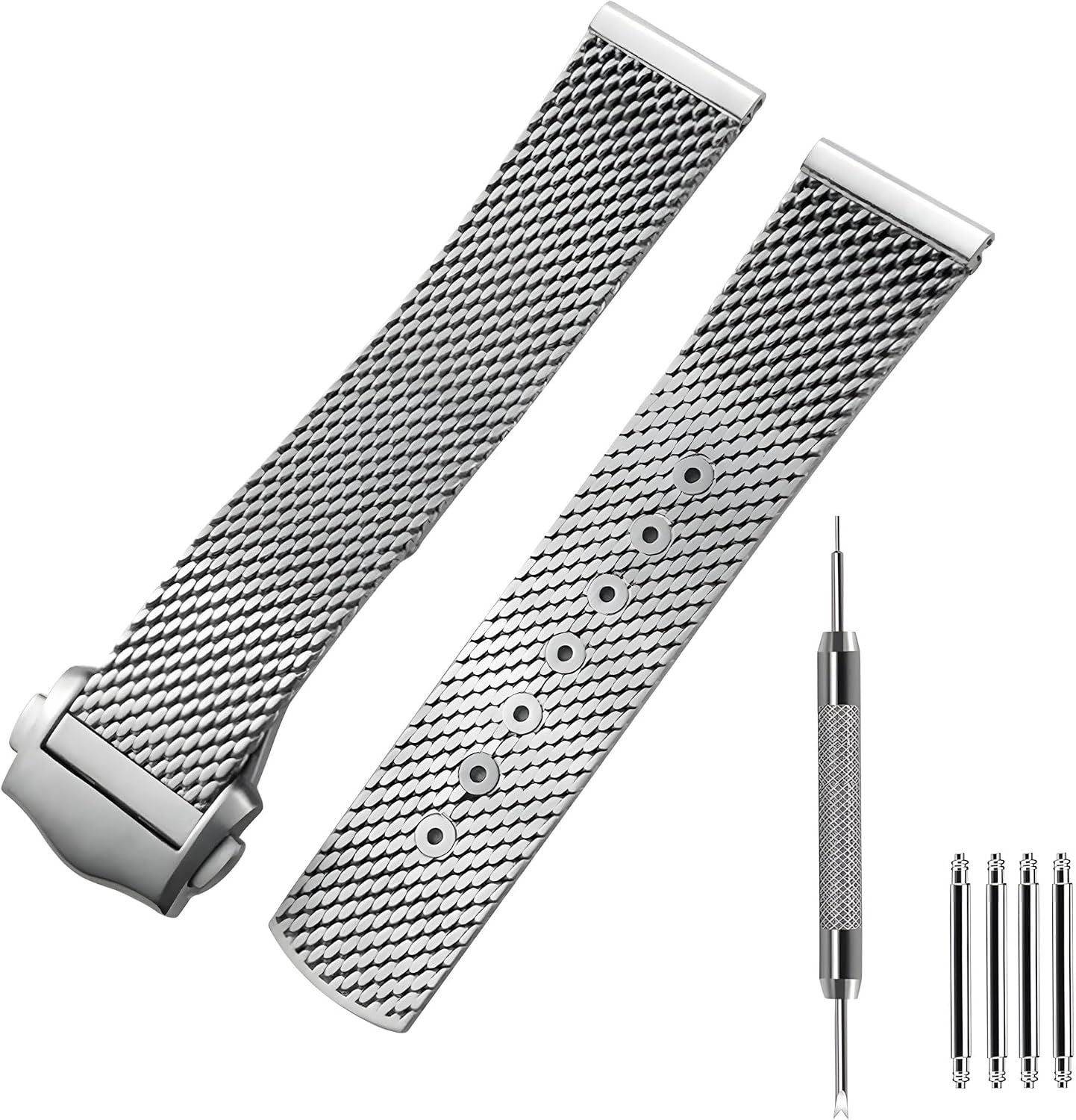 20mm Stainless Steel Mesh Watch Band – Titanium Alloy Foldover Clasp, 20 Quick Release, Compatible with Omega Seamaster Diver 300M Silver