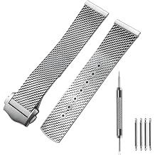 20mm Stainless Steel Mesh Watch Band Titanium Alloy Foldover Clasp, 20 Quick Release, Compatible with Omega Seamaster Diver 300M Silver