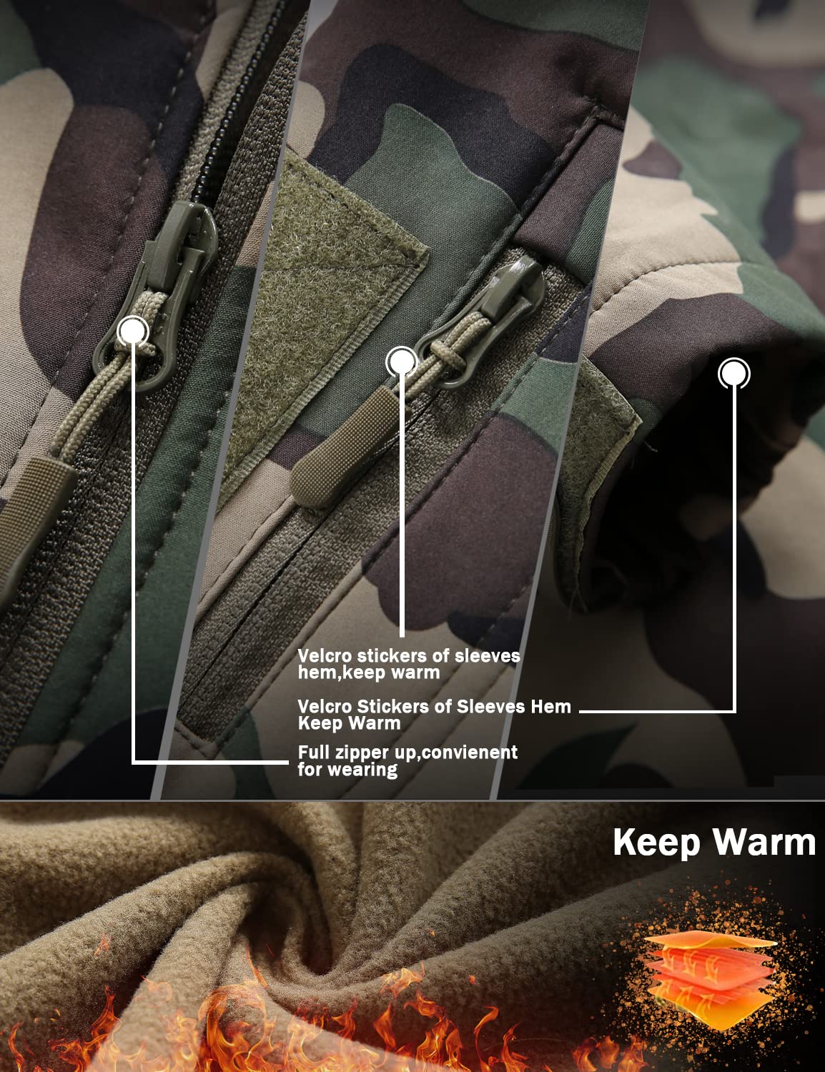 Homme Softshell Veste Militaire Tactique Imperméable Hiver Polaire Capuche Manteau avec Poches Multifonctions
