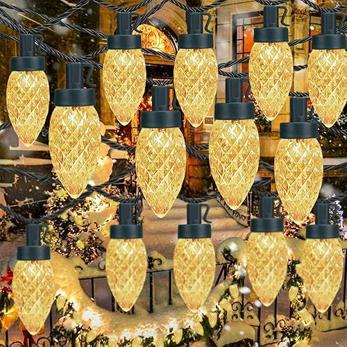 Miniatura 11 de KAQ 2 paquetes de 100 luces LED multicolor C9 para Navidad, impermeables para interiores y exteriores, tira de luces extensible de 98 pies con