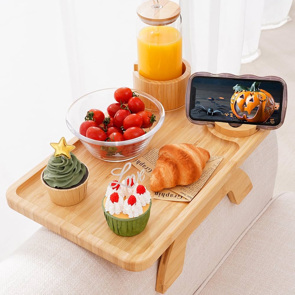 Bamboo Wood Sofa Arm Tray Table Anti-slip Armrest Organizer Protector Drink Holder Coaster - Buy