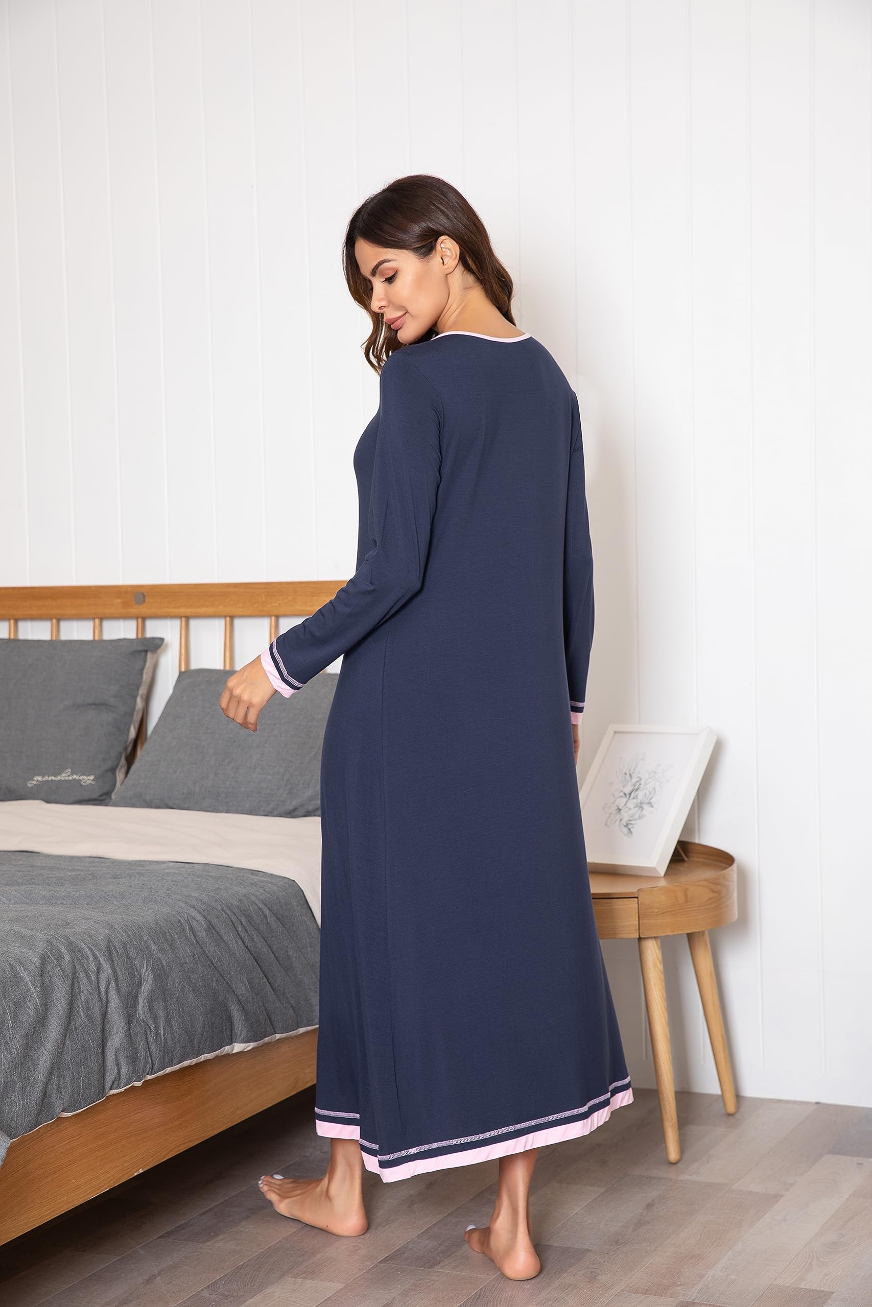 Ekouaer Camicia da Notte Donna Manica Lunga Girocollo Lungo da Notte Invernale Pigiama Comodo Ampio Sexy Camicie Tinta Unita Abbigliamentoda Casa S-XXL