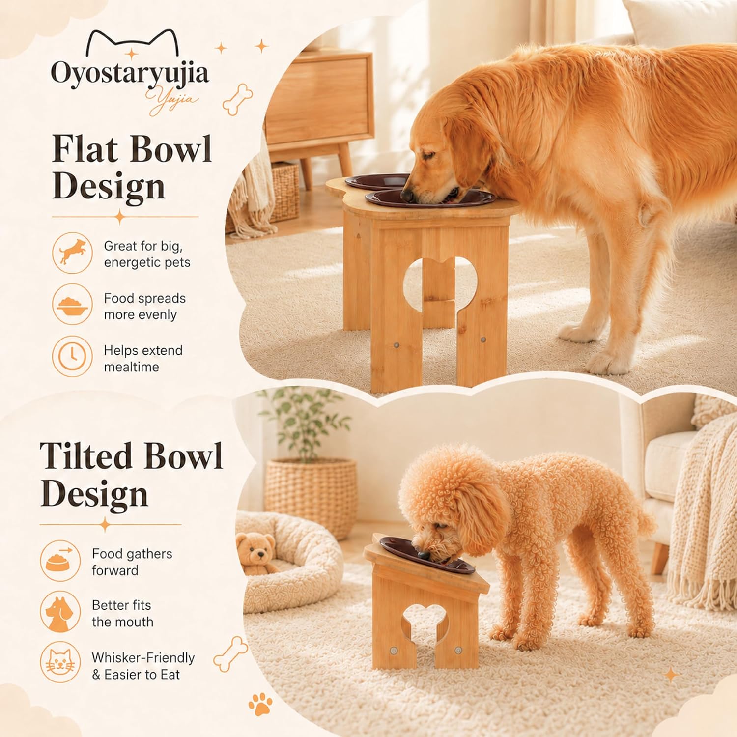 Bone Ceramic 7.1" Medium Dog Bowls Elevated, Tilted Dog Bowl Stand image 5