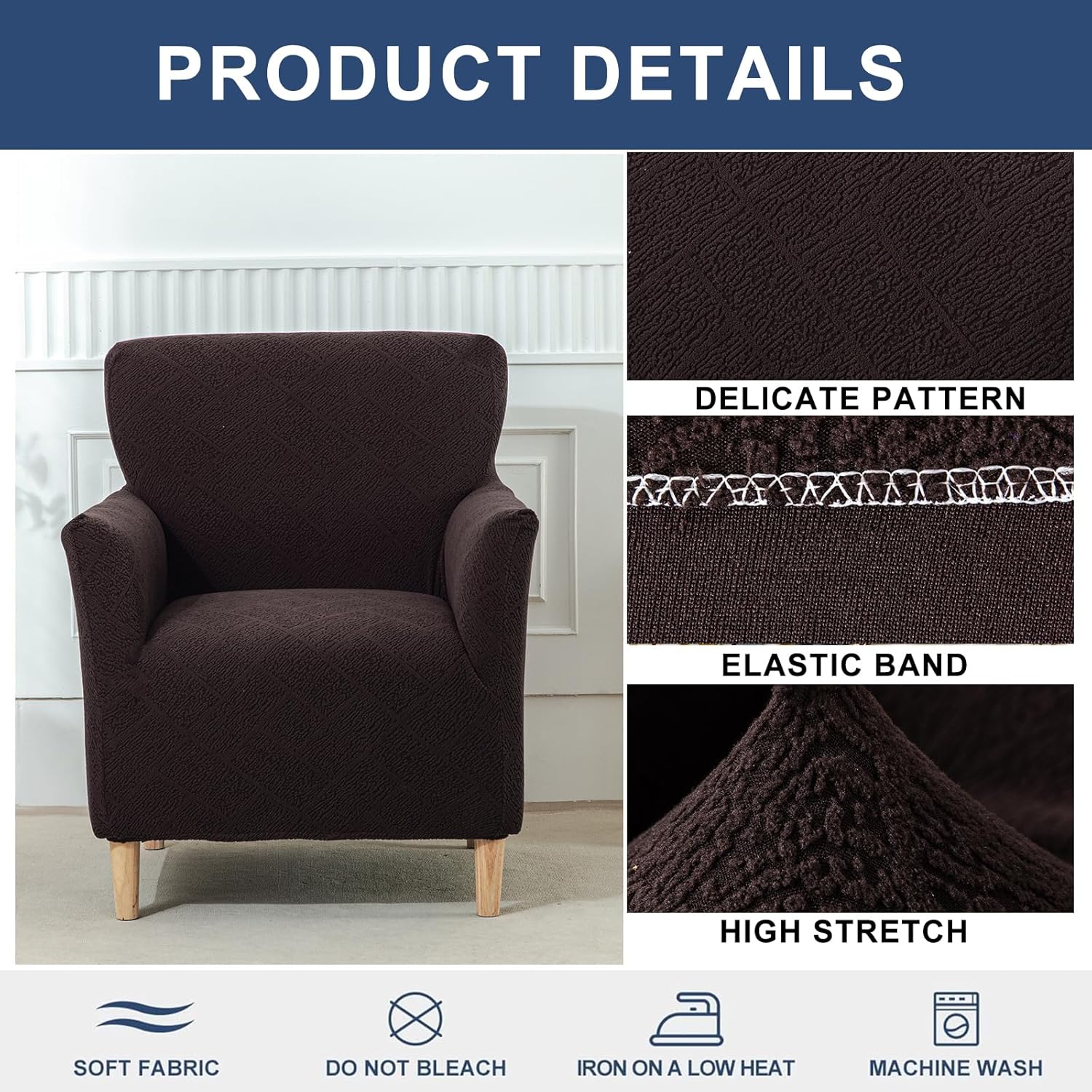 Jacquard Banquet Armchair Slipcover Stretch Chair Covers 1-Piece Armchair Sofa Covers Soft Arm Chair Cover Removable Washable Single Couch Covers Furniture Protector for Living Room