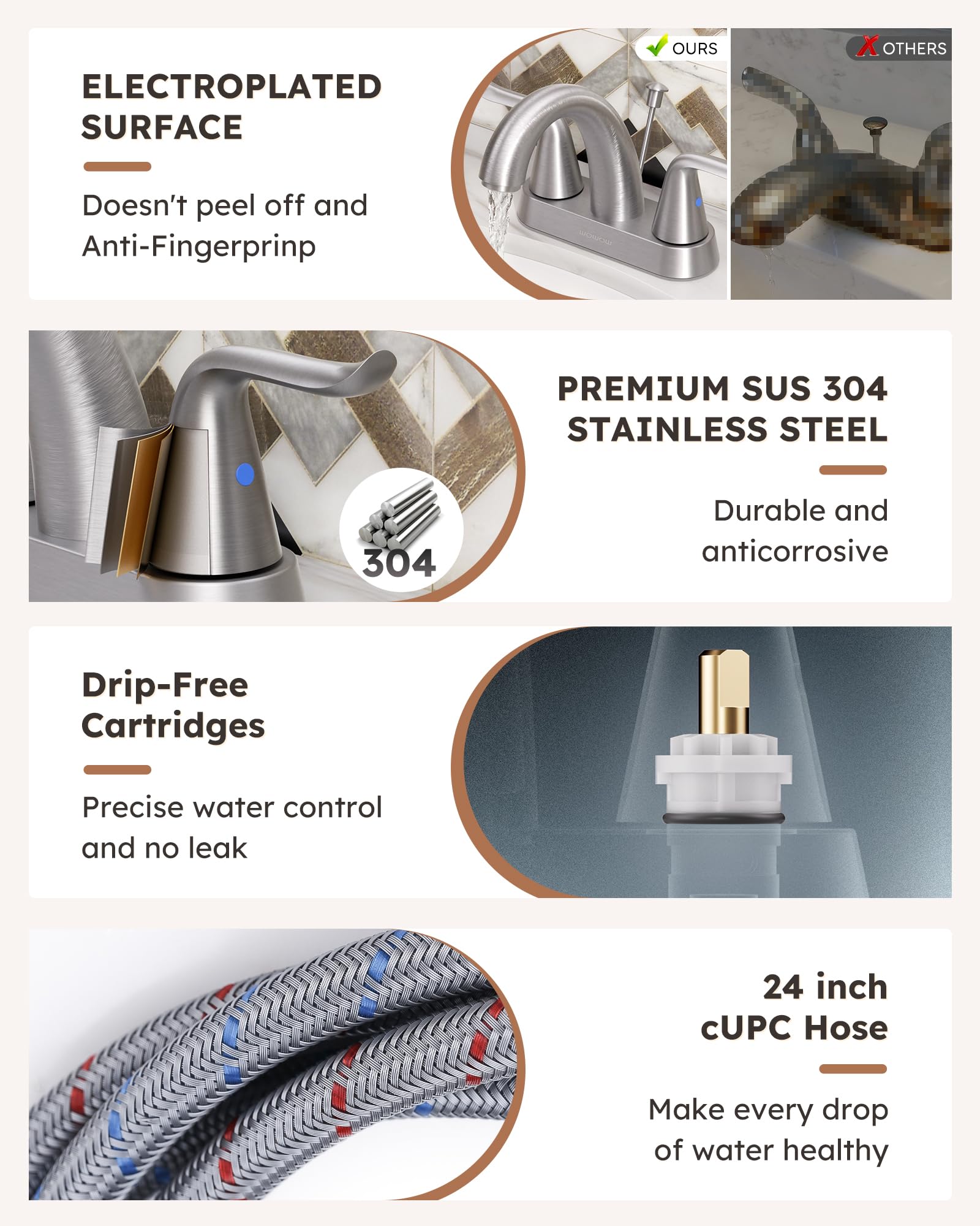 WOWOW Bathroom Faucet 2 Handle 4 Inch Centerset Bathroom Sink Faucet Lead-Free Basin Mixer Tap with Lift Rod — view 6